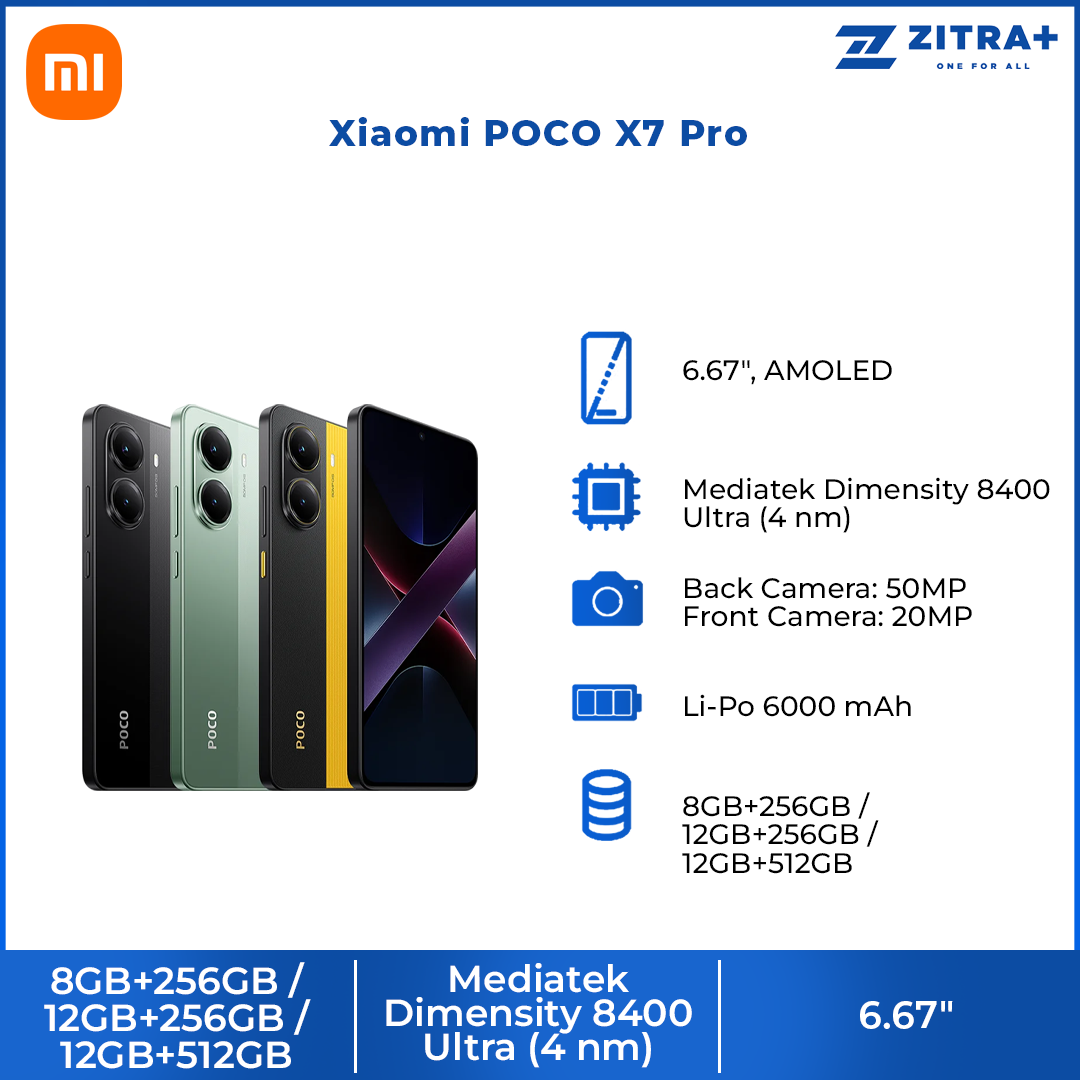 Xiaomi POCO X7 Pro | 6.67 inches, AMOLED | 50MP Main Camera | Mediatek Dimensity 8400 Ultra (4 nm) | Li-Po 6000 mAh